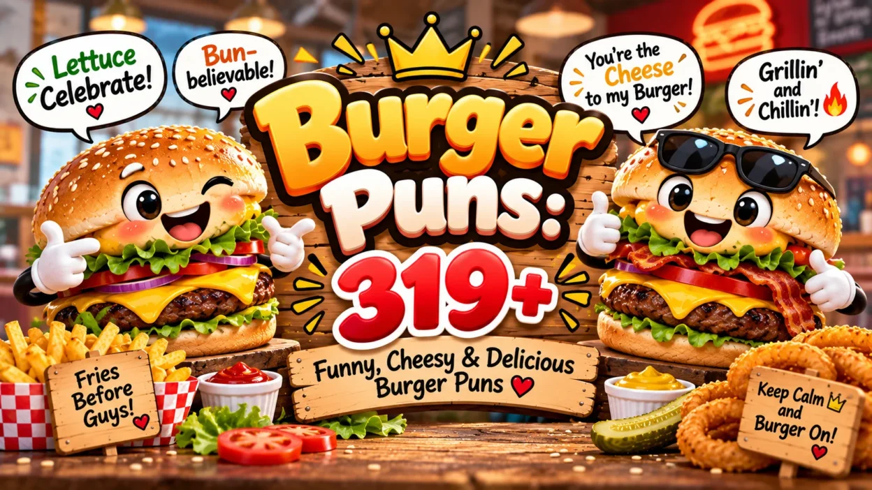 Burger Puns: 319+ Funny, Cheesy & Delicious Burger Puns 🍔😂