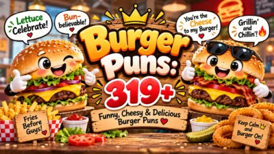 Burger Puns: 319+ Funny, Cheesy & Delicious Burger Puns 🍔😂