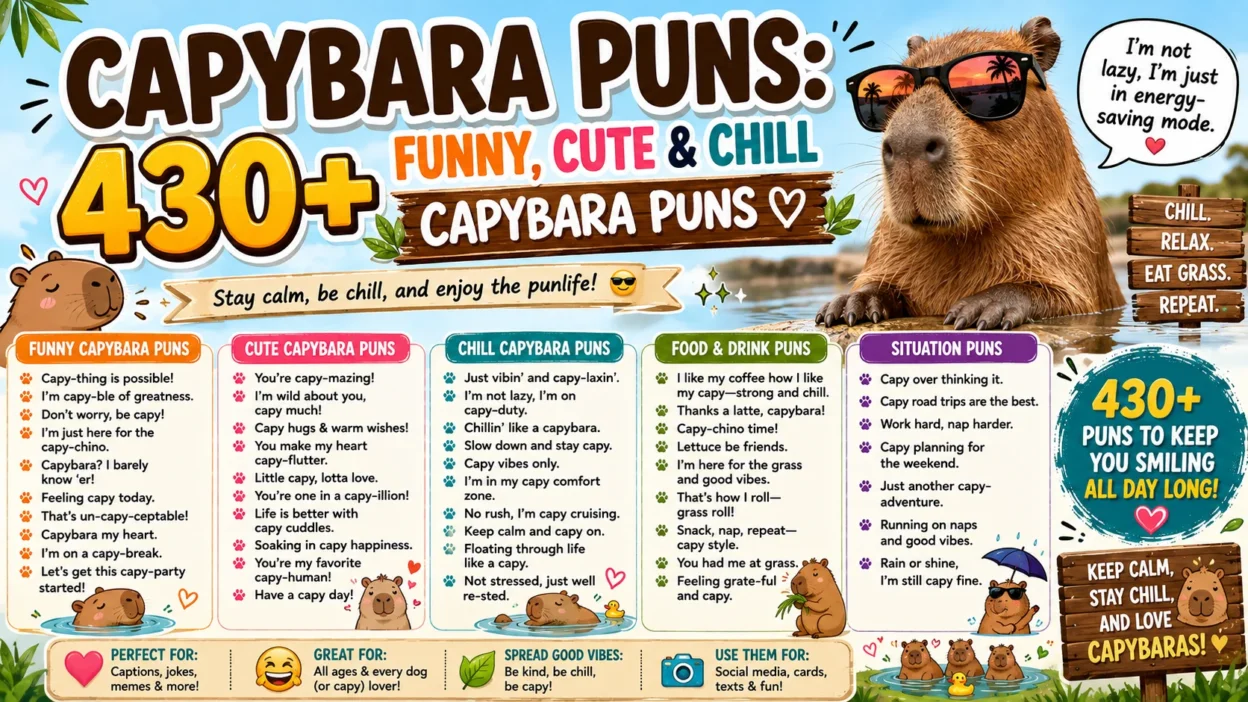 Capybara Puns 430+ Funny, Cute & Chill Capybara Puns 🐹😂