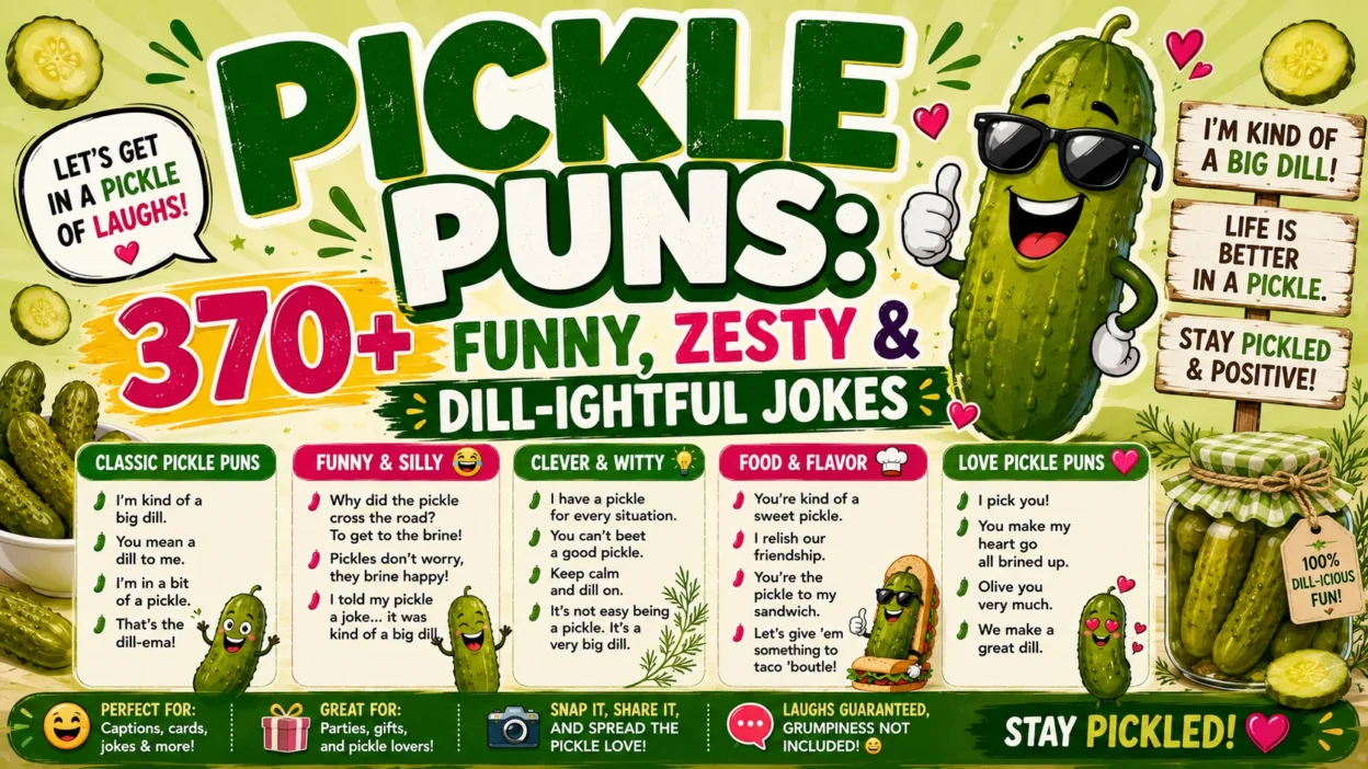 Pickle Puns: 370+ Funny, Zesty & Dill-ightful Jokes 🥒😂